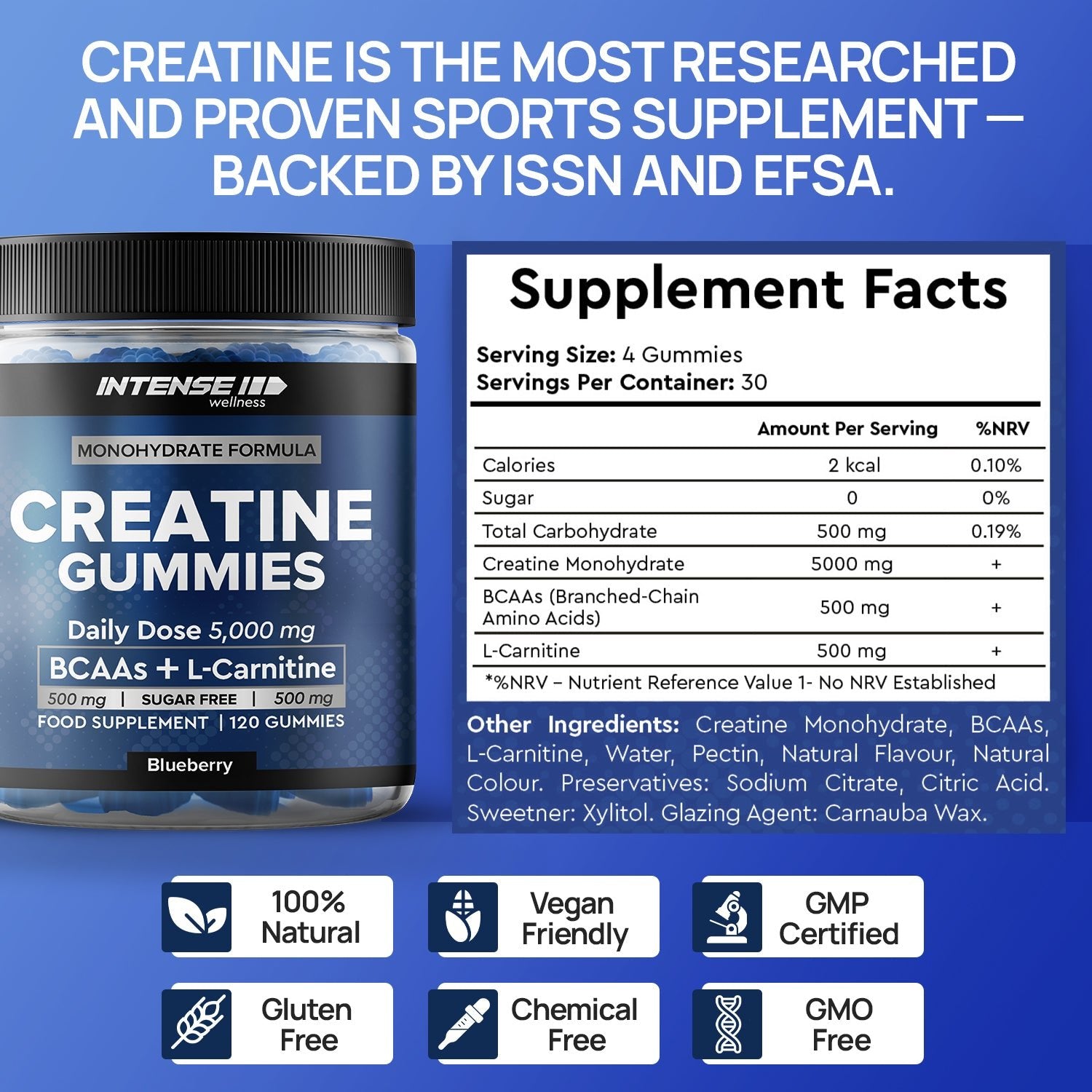 Creatine Gummies 5000mg Blueberry Flavour - Intense Wellness