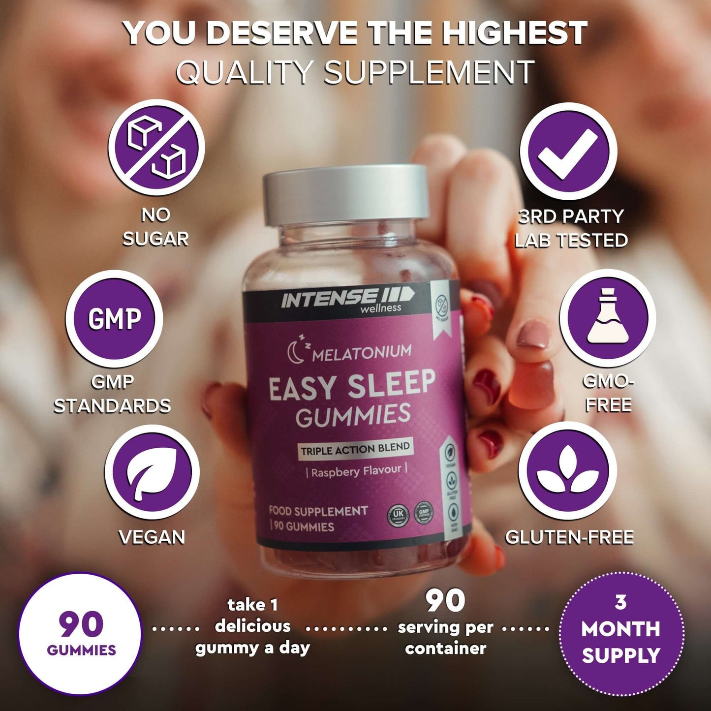 Easy Sleep 90 Gummies Sugar - Free Nighttime Support - Intense Wellness