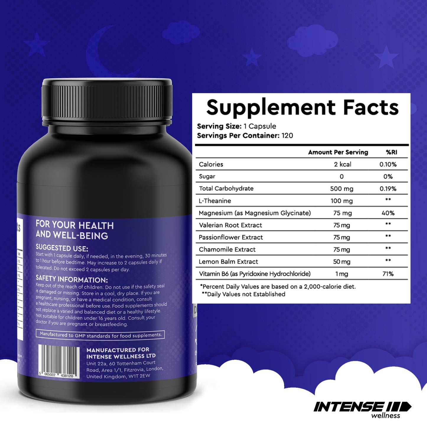 Intense Wellness Natural Night Complex - Sleep Blend for Relaxation– 120 Capsule