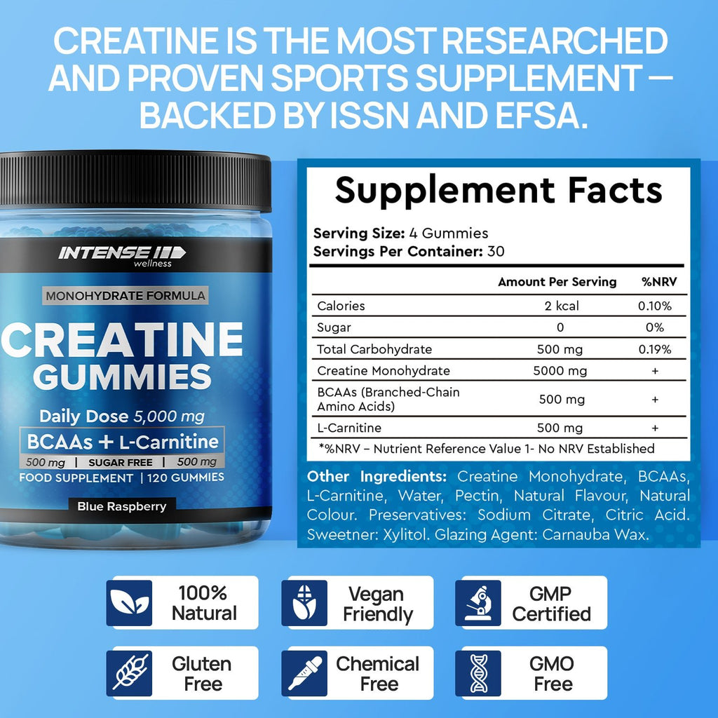 Creatine Gummies 5000mg Blue Raspberry Flavour - Intense Wellness
