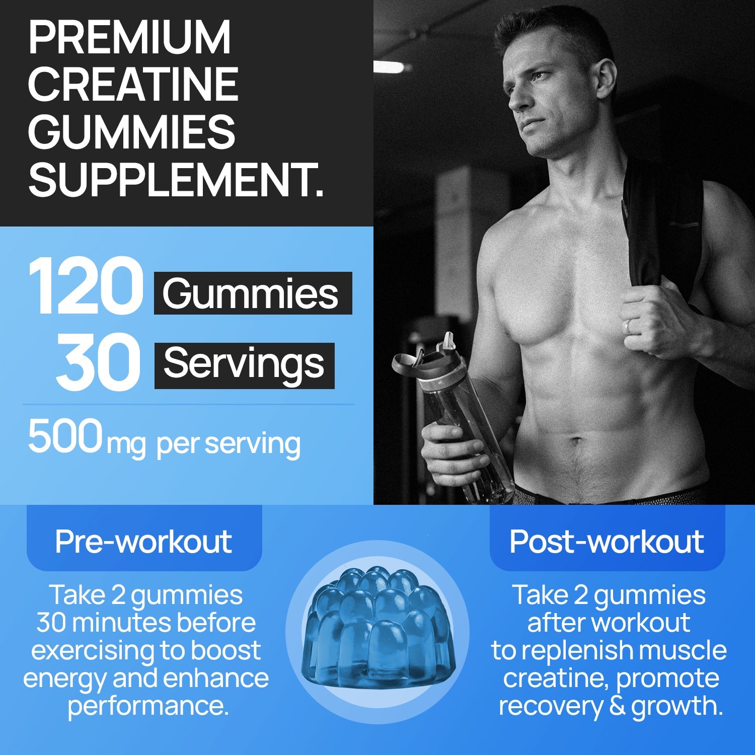 Creatine Gummies 5000mg Blue Raspberry Flavour - Intense Wellness