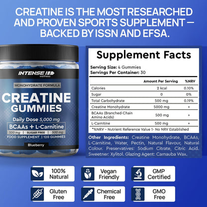 Creatine Gummies 5000mg Blueberry Flavour - Intense Wellness