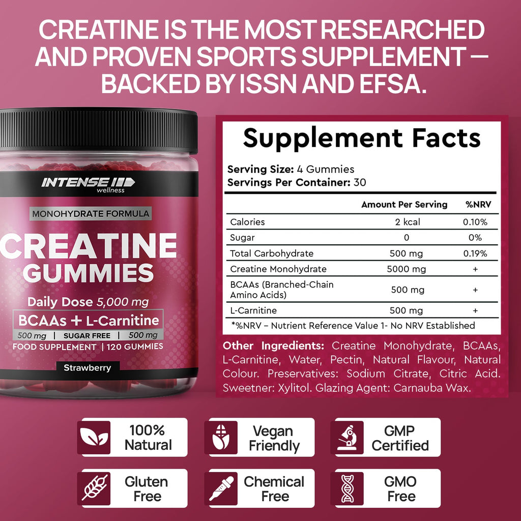 Creatine Gummies 5000mg Strawberry Flavour - Intense Wellness